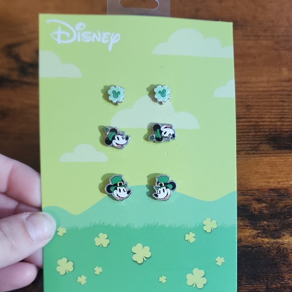 Disney Kids Mickey Shamrock and Clover Stud Earring Set - Green, White